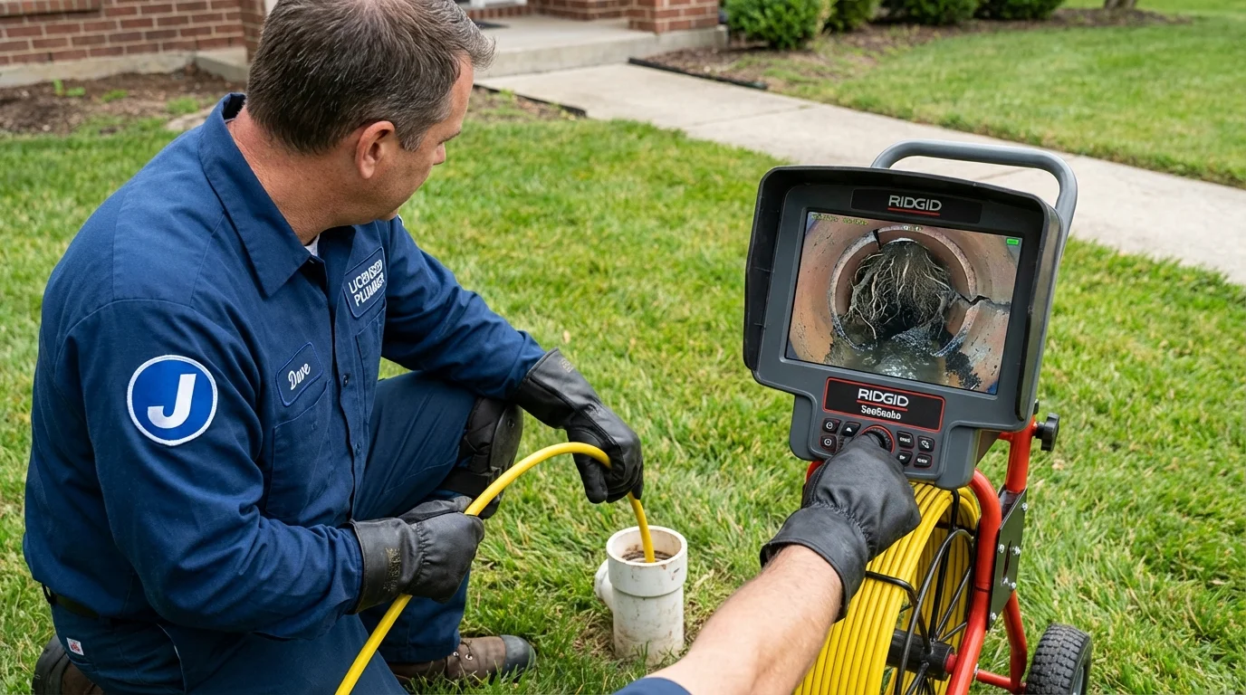 Sewer camera inspection being performed by Johns Plumbing LLC in Cayuga