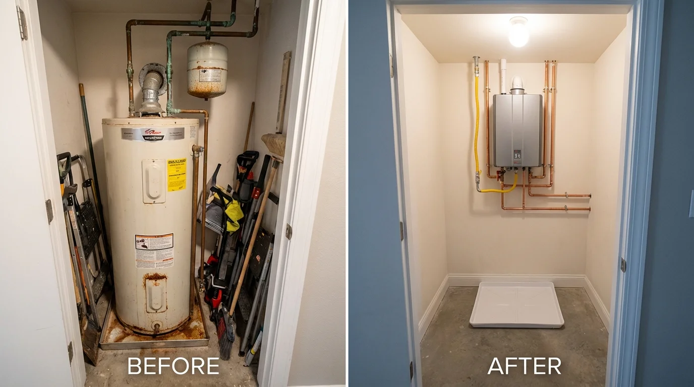 Tank water heater versus wall-mounted tankless unit comparison for Cayuga, IN homeowners